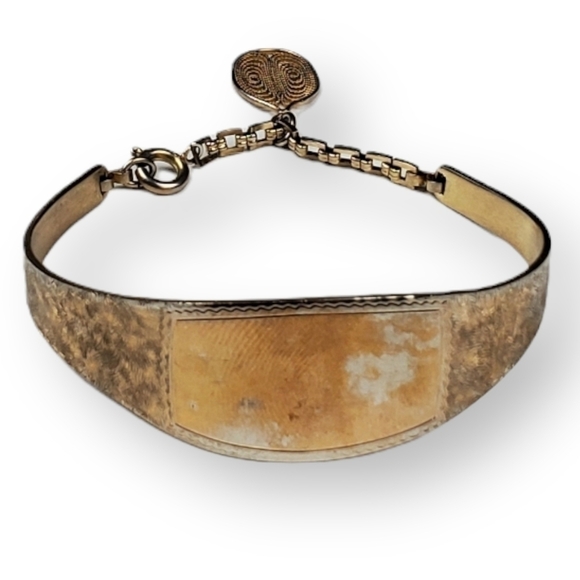 Vintage ID Bracelet Engraveable Chain Filigree Charm Gold Plate JB Jacoby Bender - Picture 2 of 7